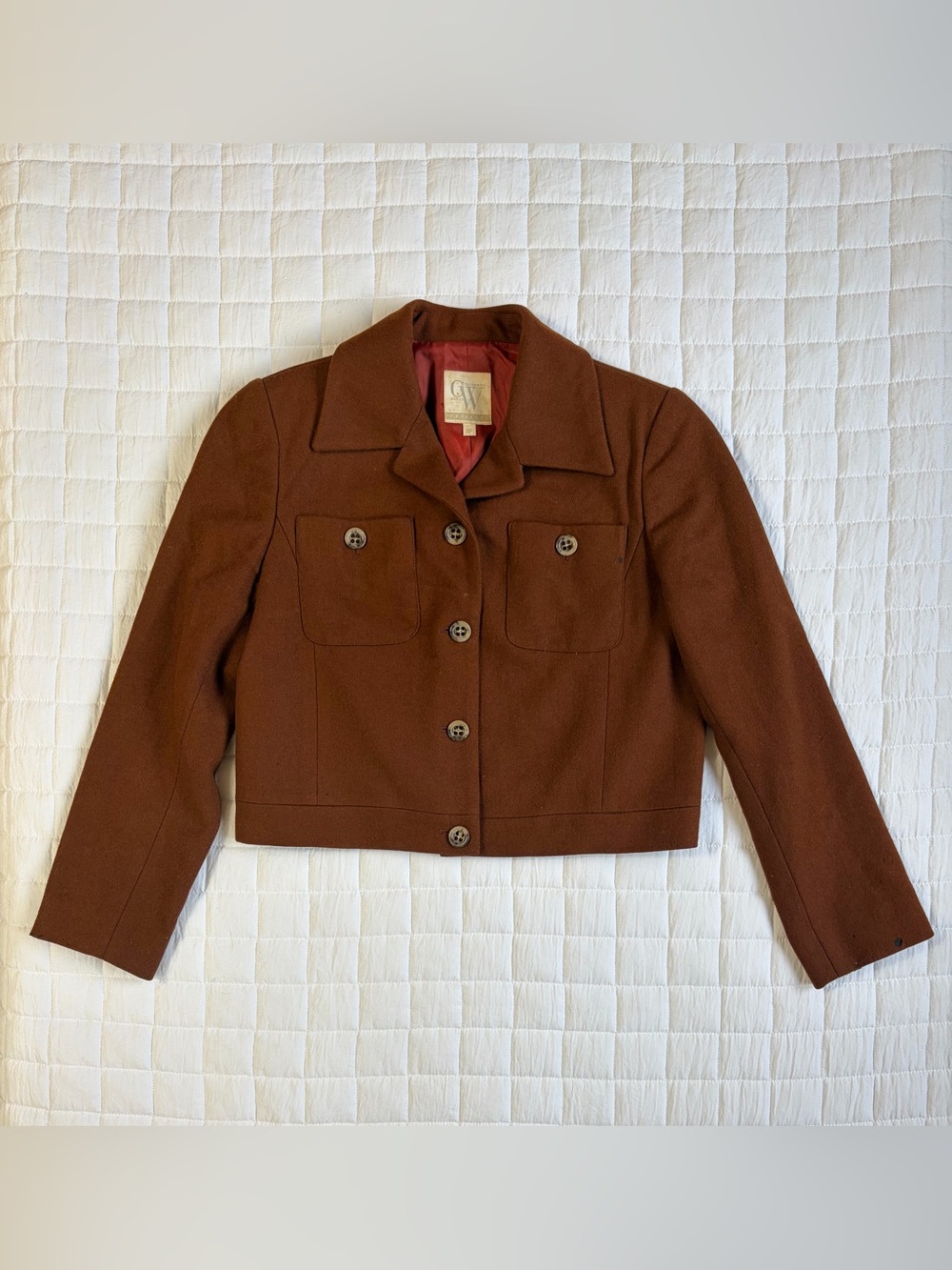 VTG Clifford & Wills Womens Brown Wool Cropped Coat Size 2P - Darning Project!!